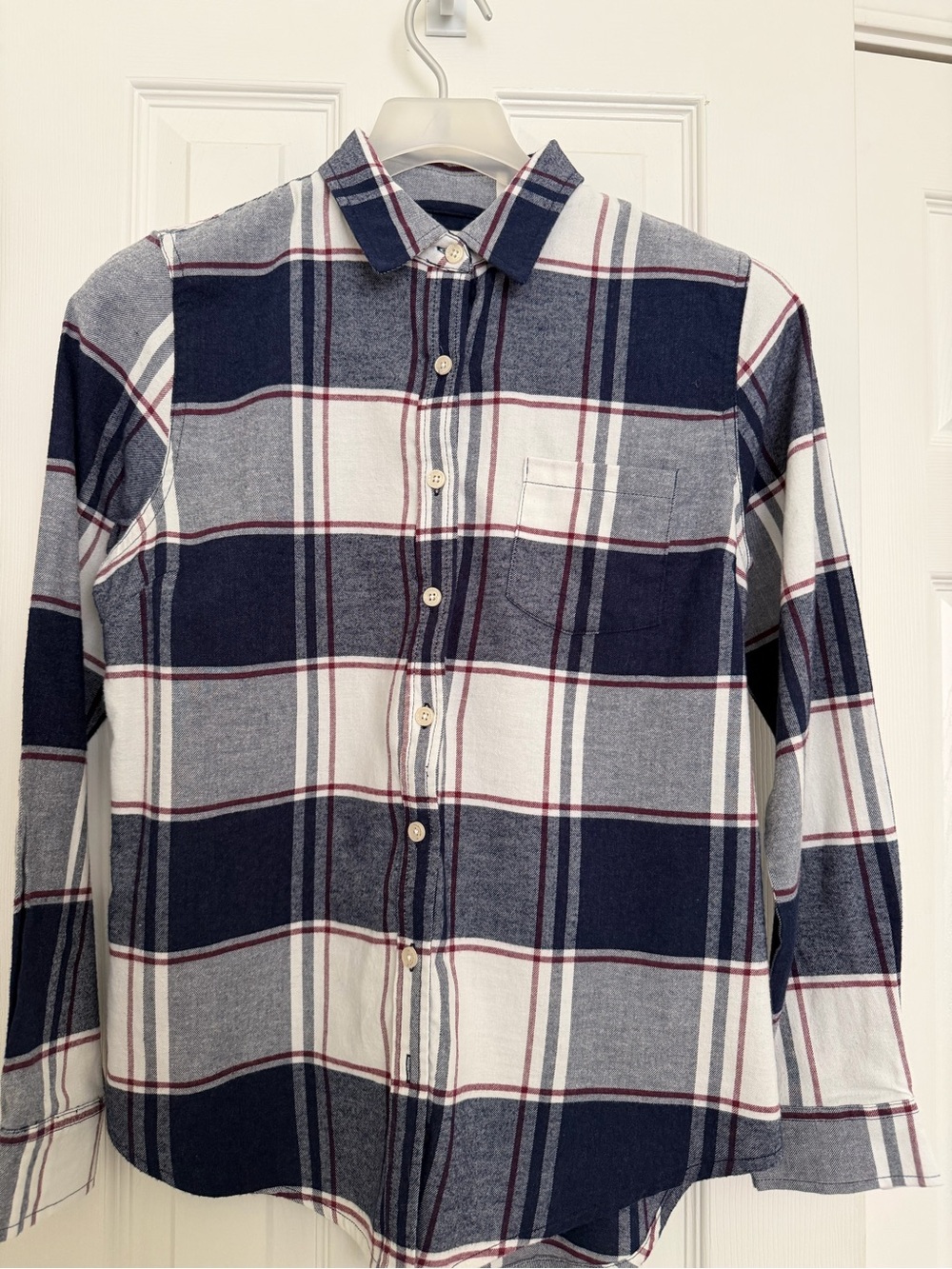 Weatherproof child’s Navy and White Plaid Button-Up Shirt. Size small